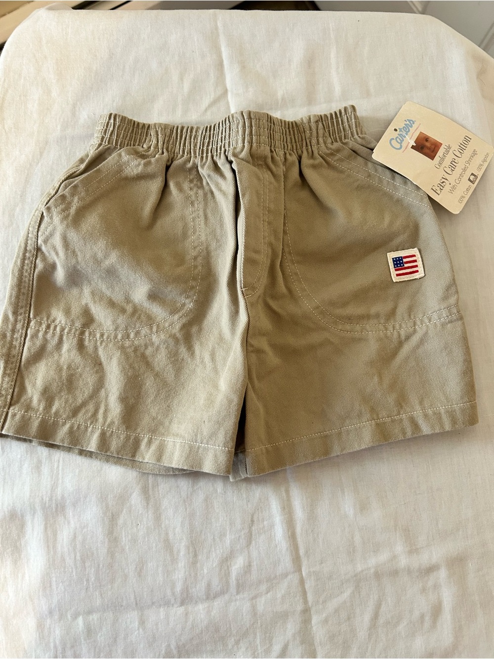 NWT Carter’s Boys Khaki Elastic Waist Shorts With The American Flag Pocket/4T